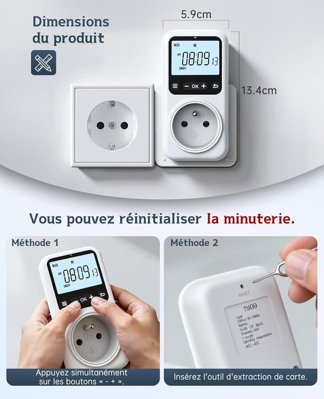 Detalle 2 de Programmateur de prise électrique digital Voniobuy – écran LCD rétroéclairé et 18 programmes à la seconde