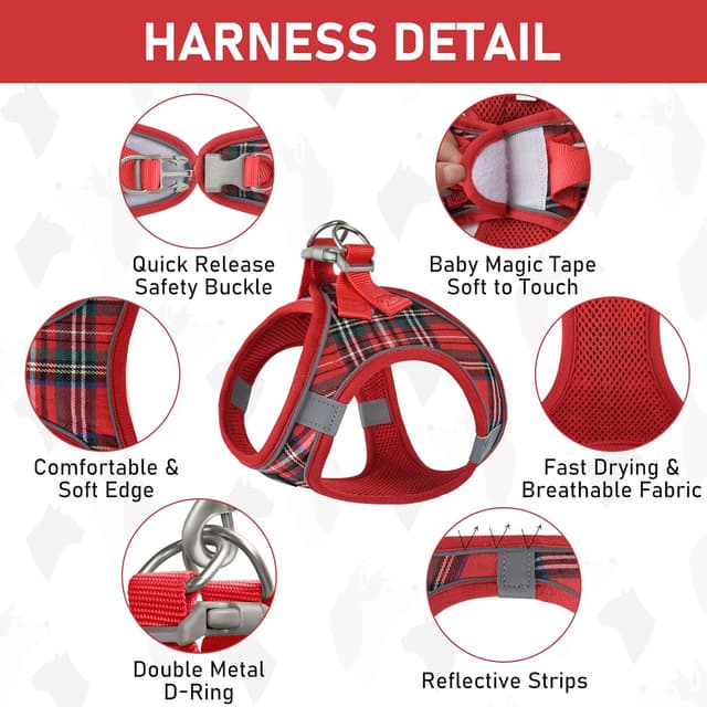 Detalle de Small Pet Harness Collar and Leash Set (Step-in, No Choke) – Soft Mesh Adjustable Vest Harness in Red, XL