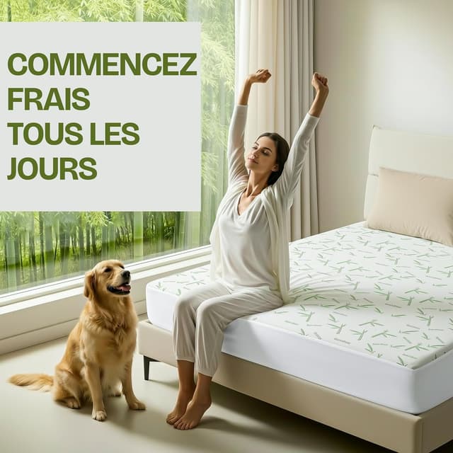 Detalle de Utopia Bedding Protège-matelas imperméable en viscose (160 x 190 x 30 cm) avec drap-housse