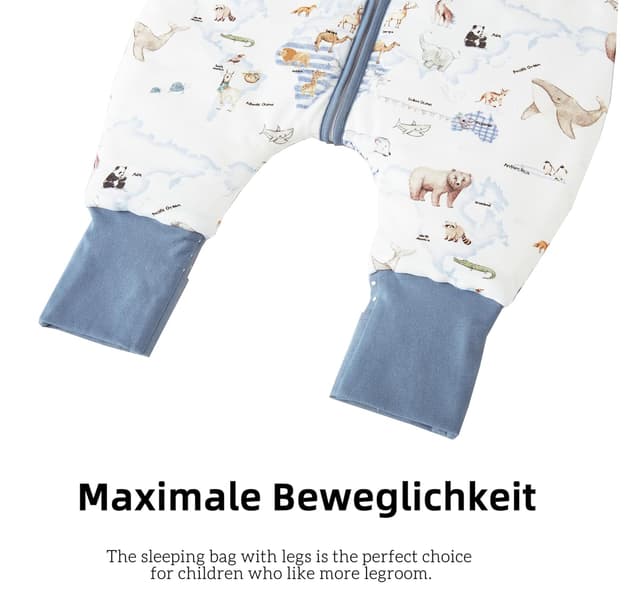 Detalle de Chilsuessy Baby Schlafsack mit Füßen im 2er-Set (2,5 Tog) – Ganzjahres-Schlafsack für Kinder, 85–95 cm