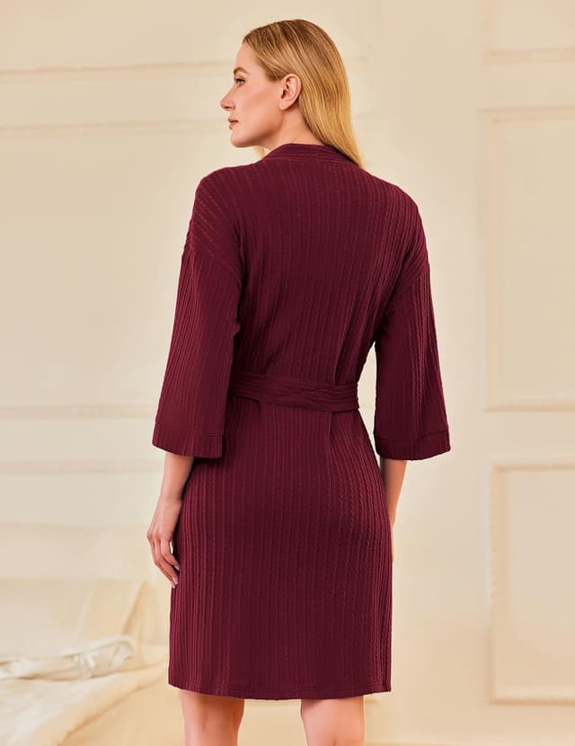 Detalle 2 de Ekouaer peignoir femme en maille côtelée torsadée, robe d’intérieur à manches 3/4 (longueur genou) S-XXL