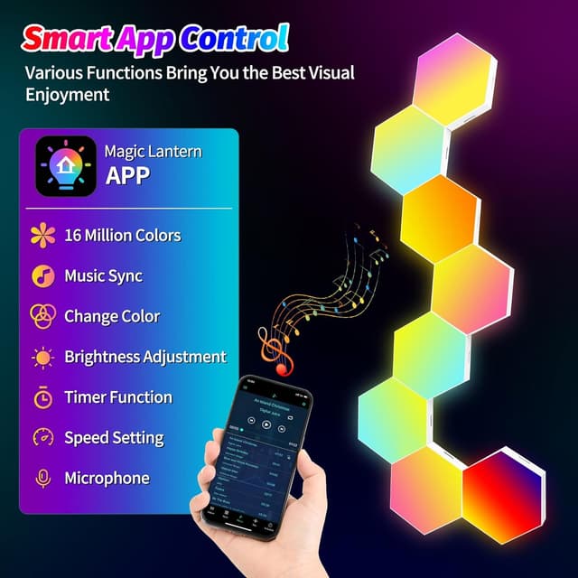 Detalle 2 de COLWINKU Hexagon Lights 8 Pack RGB