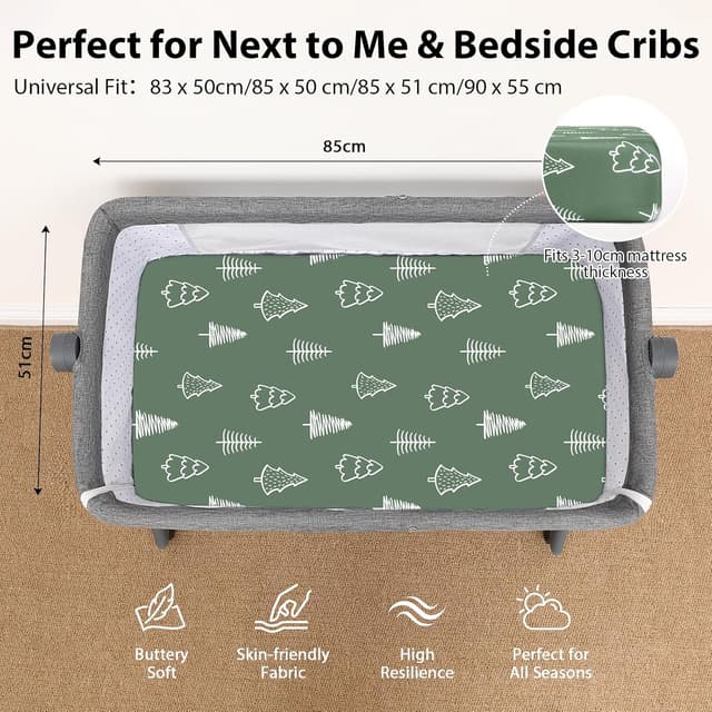 Detalle de FIEMOL Baby-Spannbettlaken fürs Beistellbett 55 x 90 cm – 3er-Set Mikrofaser