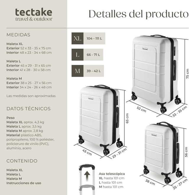 Thumbnail 5 de tectake Maletas Apilables 3 Piezas