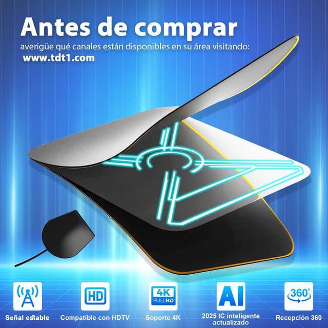 Thumbnail 3 de Antena TV Interior Digital de Panel 2026 360°