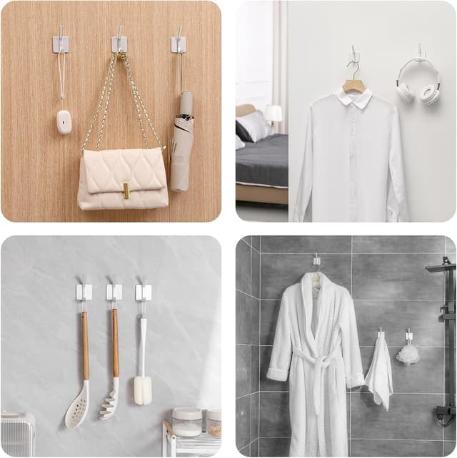 Detalle de Paoli Heavy Duty Adhesive Hooks (Black, 4-Pack) — Self-Adhesive Wall Hooks for Home, Schools, and Offices