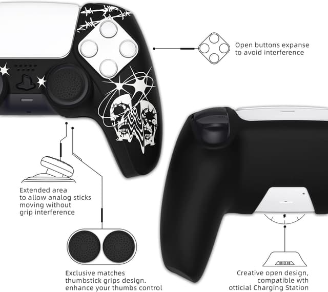 Detalle de playvital Pure Series Anti-Slip Silicone Cover Skin with Thumb Grip Caps for PS5 Controller
