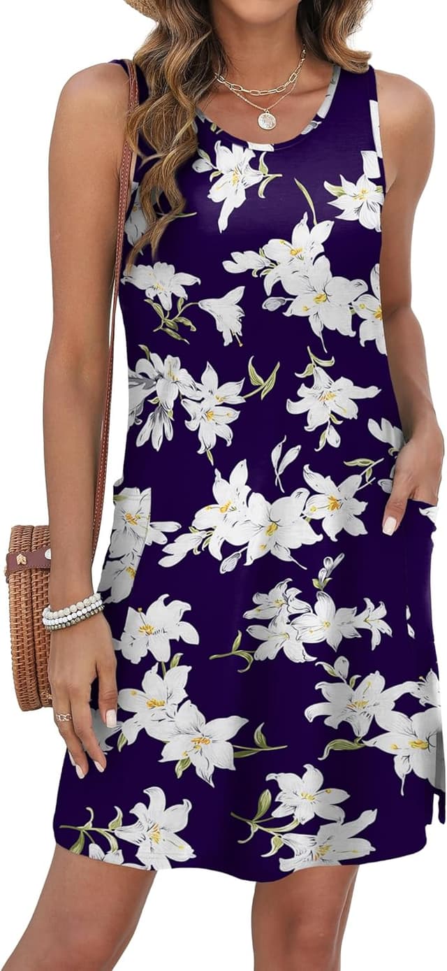 Detalle de BKRIVE Eyelet Casual Loose Sleeveless Sundress with Pockets (2025 Summer Coverup)