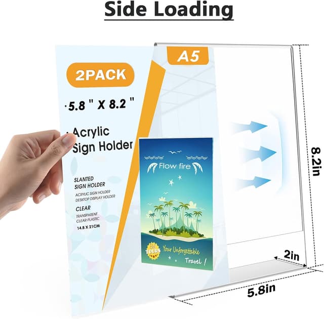 Detalle de Flow fire A5 Acrylic Sign Holder (2 Pack) — L-Shape Clear Perspex Slant-Back Display Stand
