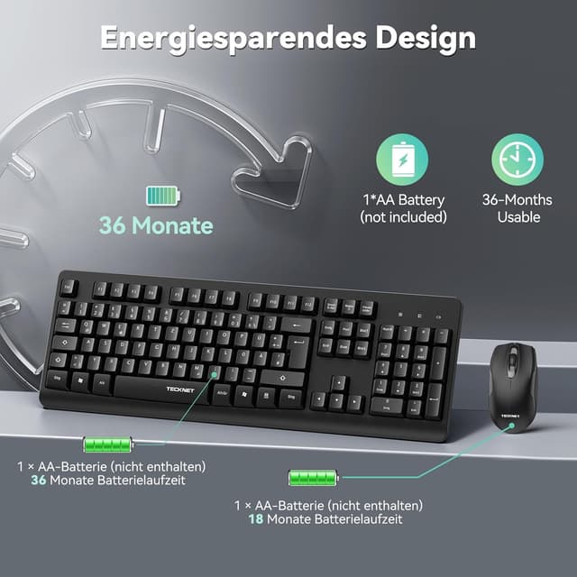 Thumbnail 4 de TECKNET Tastatur Maus Set Kabellos 2,4 GHz