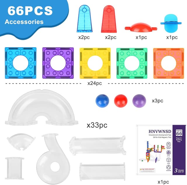 Detalle de Magnetic Marble Run (66pcs) Magnetic Tiles Ball Run construction toy for ages 3–8+