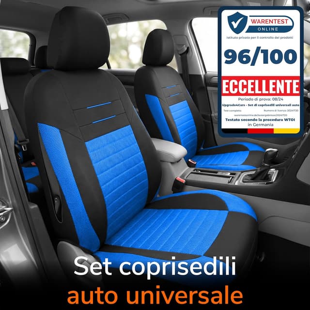 Detalle de Upgrade4cars Coprisedili Anteriori Universali Set 2026 in blu (con copri-poggiatesta) Upgrade4cars