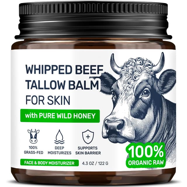 Detalle de Beef Tallow for Skin Grass-Fed Whipped Tallow & Honey Balm (Fragrance-Free, Non-Comedogenic)