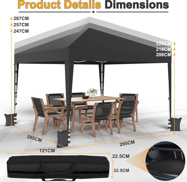 Thumbnail 4 de JUMMICO Tensione Pieghevole 3x3m gazebo 10 cm