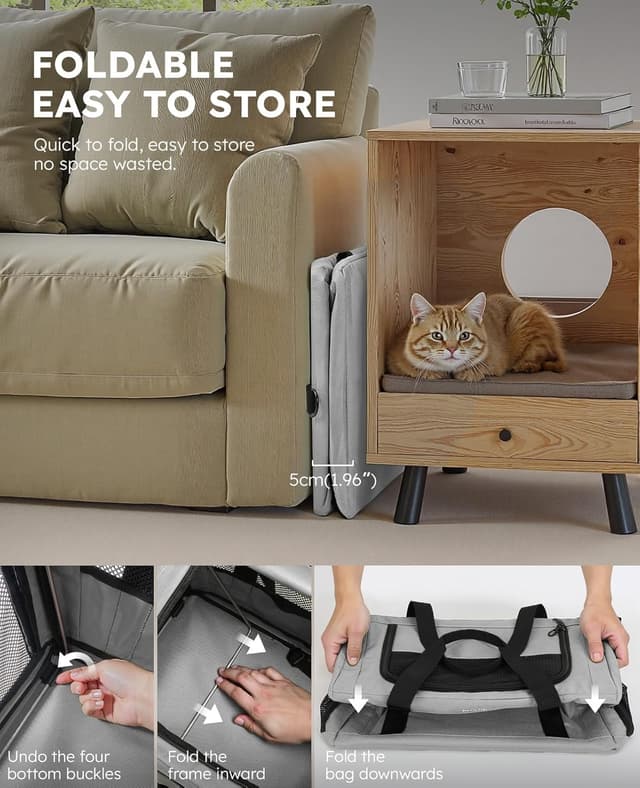 Thumbnail 6 de pecute Cat Carrier Stable breathable and portable with hidden partition (for cats under 5kg) – Grey, 43×28×28cm