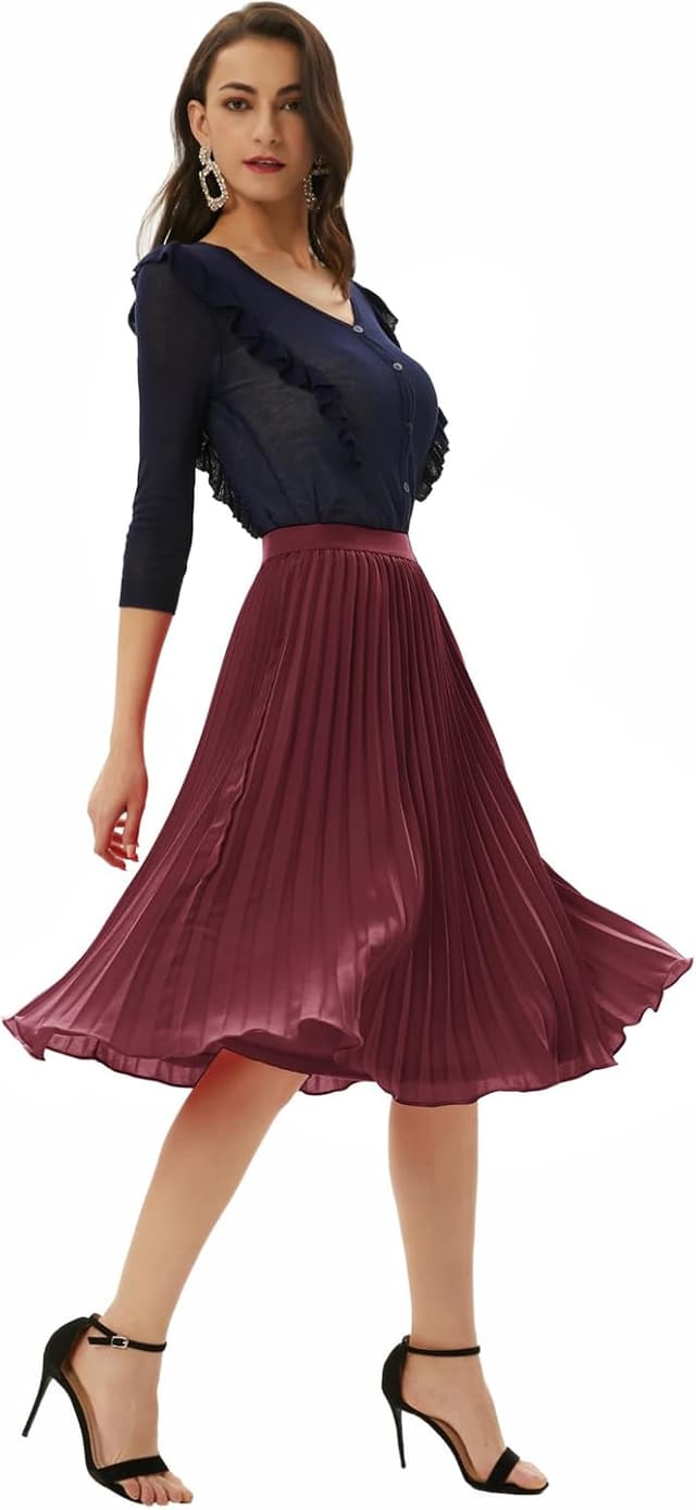 Thumbnail 4 de Grace Karin Women Pleated Chiffon Midi Skirt ⌛📏