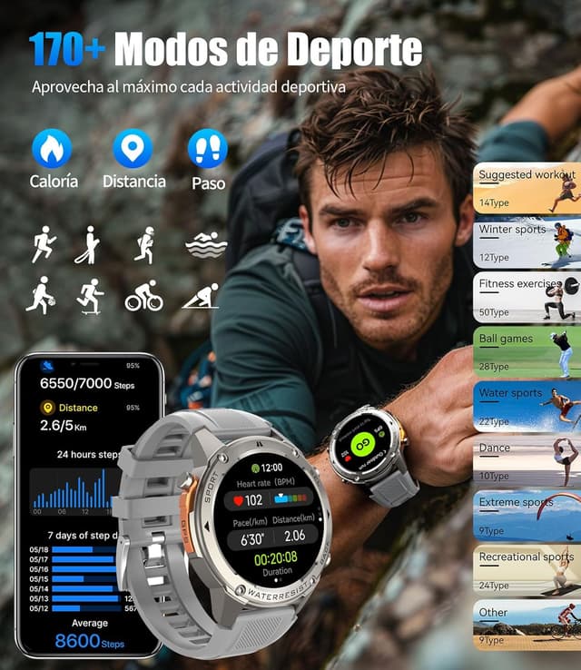 Thumbnail 6 de ESFOE Reloj Militar Hombre con GPS y 170+ Modos