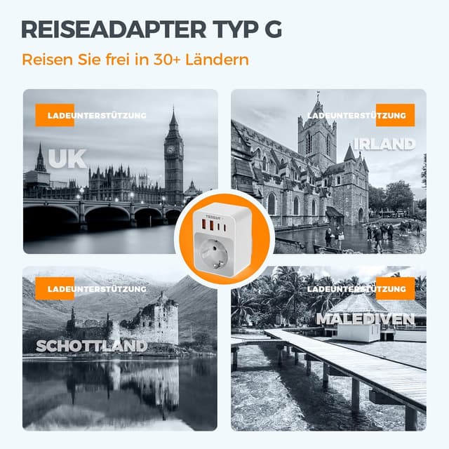 Detalle 2 de TESSAN Adapter England Reiseadapter 6×4×8cm 🔌