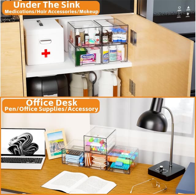 Thumbnail 6 de Yieach 4 Pack Clear Stackable Storage Drawers