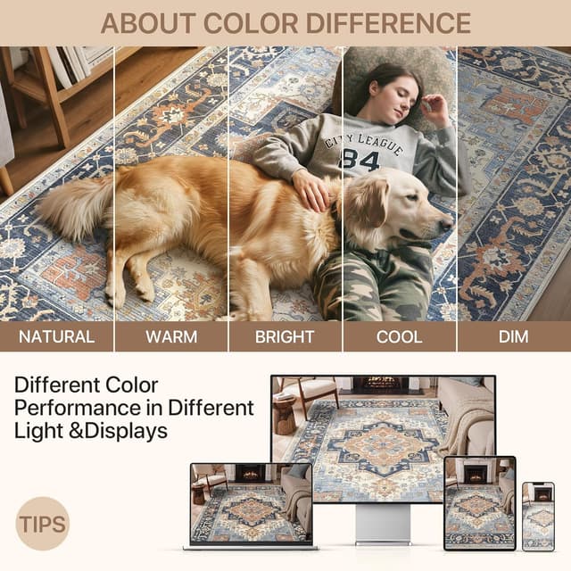 Detalle de BEIMO Tapis vintage très grand lavable 200x290 cm avec envers antidérapant