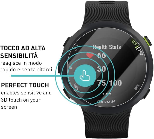 Detalle 2 de smartect Vetro Temperato Clear (3 pezzi) per Garmin Forerunner 45 / 45s / 55, anti-graffio 9H, senza bolle