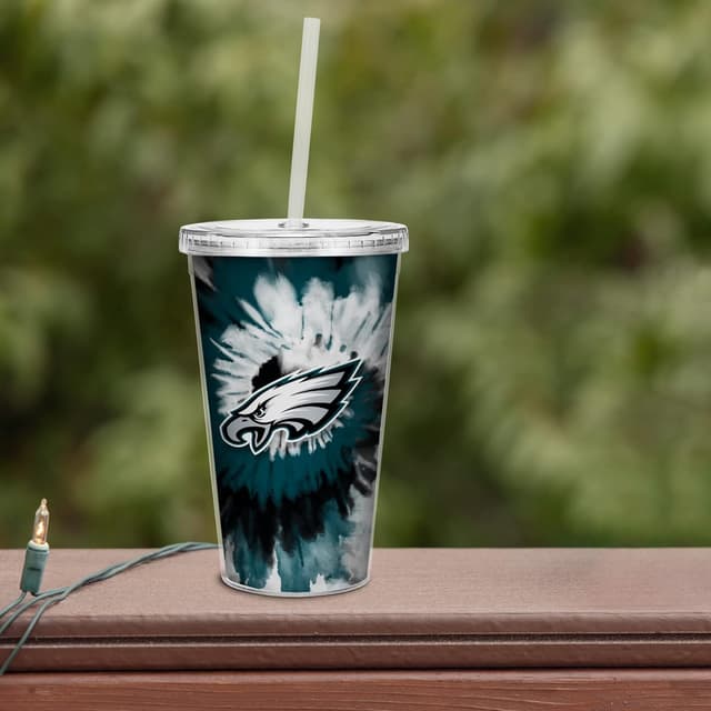 Detalle de Rico Industries NFL Football Metallic Tie Dye 16oz Metallic Clear Tumbler with Straw