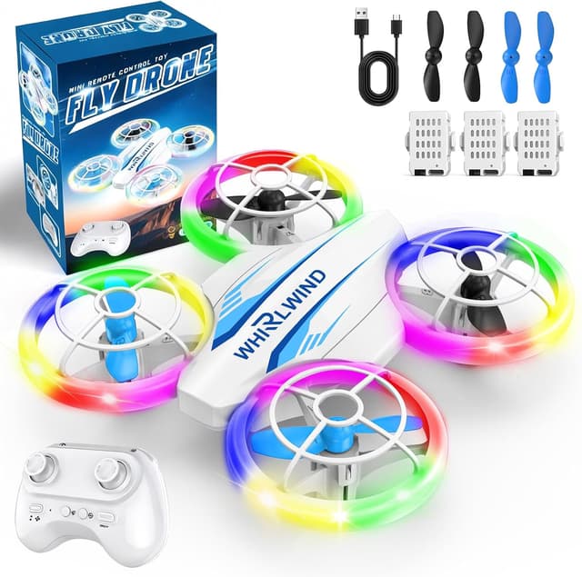 Detalle de Mini-Kinderdrohne (RC Quadrocopter) ab 6 Jahren mit LED, 3 Akkus und Ein-Knopf-Start/Landung