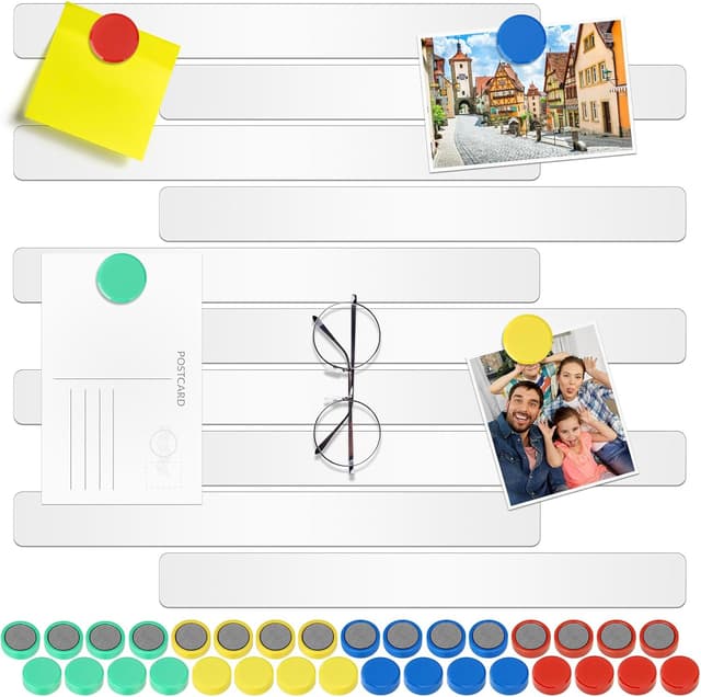 Detalle de Wukong 10 Stück Magnettafel Memotafel (30 x 3 cm, weiß) mit 32 farbigen runden Magneten