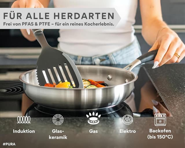Detalle 2 de DIVORY Edelstahlpfanne 24 cm (18/10) – unbeschichtet, ohne PTFE & PFOA, induktionsgeeignet
