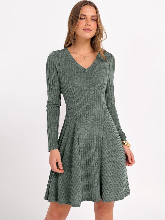 Detalle 2 de ANRABESS Women Ribbed V‑Neck Sweater Dress