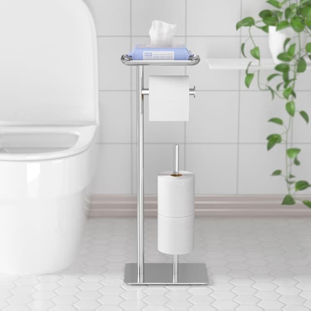 Thumbnail 6 de Stehender Toilettenpapierhalter aus Edelstahl mit Ablage oben für 4 Ersatzrollen