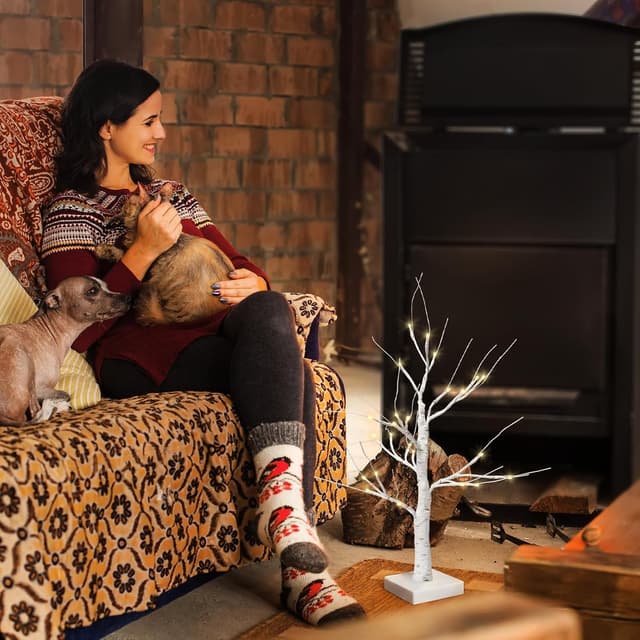 Detalle de Newthinking White Birch Twig 2FT (2 Pack) with 24 Warm White LEDs – battery or USB tabletop Easter decoration