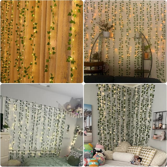 Thumbnail 6 de Lichtervorhang Innen 2x2 m mit 200 LEDs – Efeu-Girlande (8 Modi, Timer, Fernbedienung)