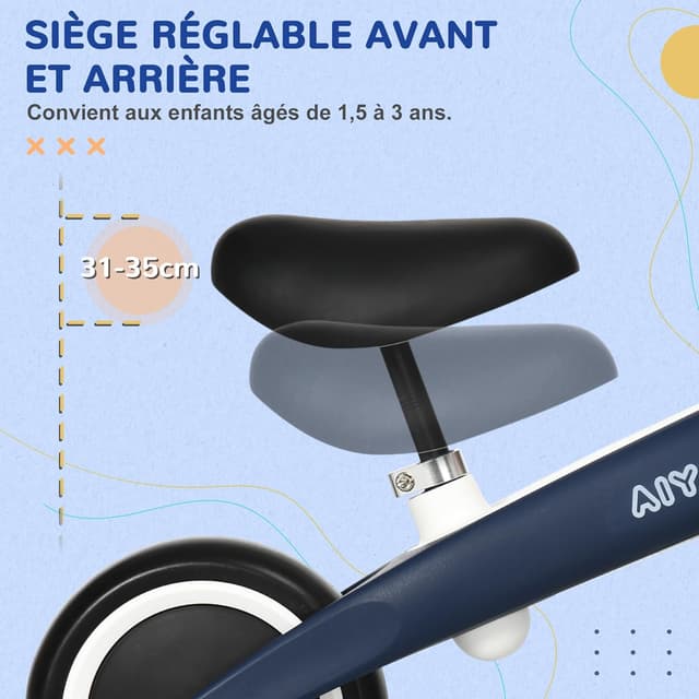 Detalle 2 de AIYAPLAY draisienne vélo pour enfants sans pédales (siège réglable), bleu, jusqu’à 25 kg