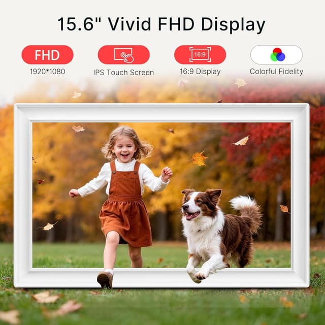 Detalle 2 de Frameo 64GB 15.6" WiFi Digital Photo Frame (Classic White) – 1920×1080 FHD IPS Touch, Auto-Rotate