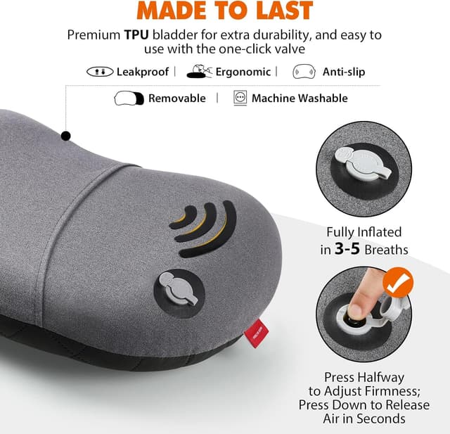 Detalle de HIKENTURE ultralight inflatable camping pillow for adults (grey) with removable cover