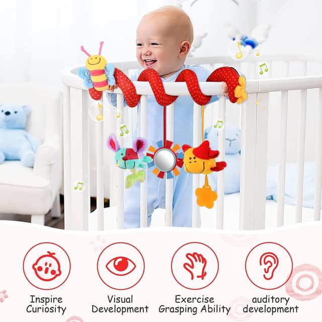 Detalle de Vicloon Spiral Pram Toys Elephant – plush sensory rattle hanging toy for newborns (0–6 months)