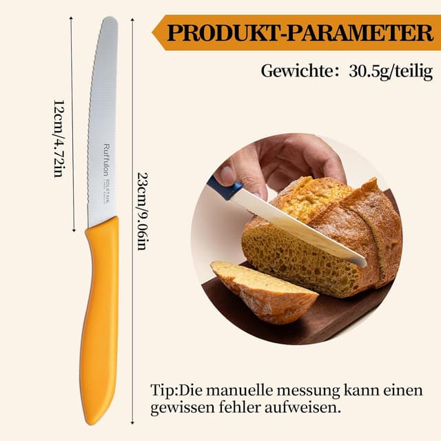 Detalle de Brotmesser-Set mit Wellenschliff (12-teilig) aus Edelstahl, 23 cm Tefalmesser – orange Messerset