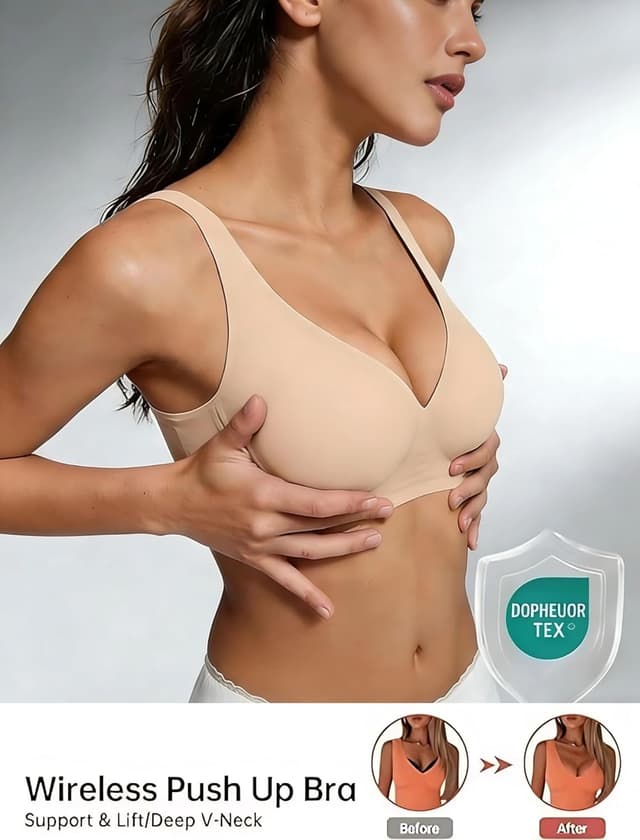 Detalle 2 de Dopheuor 2026 Deep V Wireless Push Up Bra