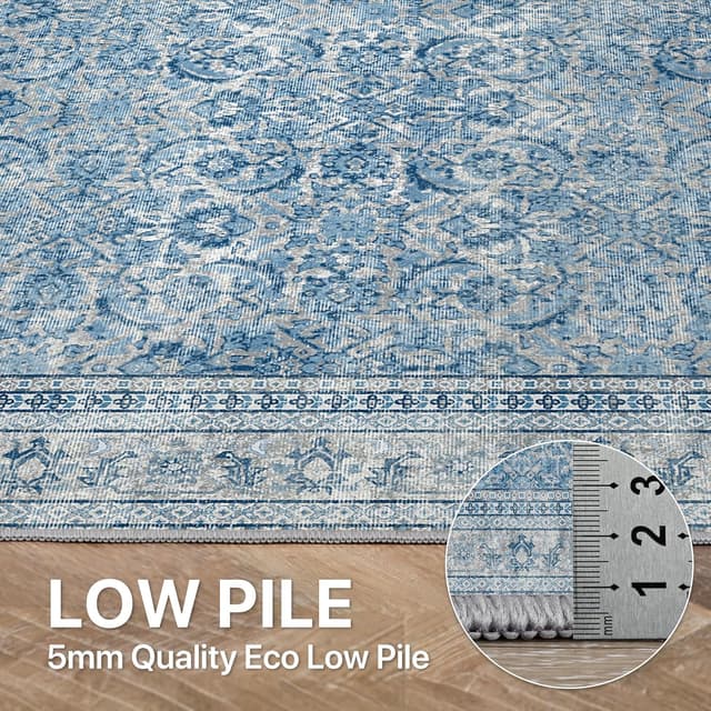 Detalle de BEIMO Tapis de salon 120x170 cm style oriental vintage à poils courts, antidérapant bleu foncé