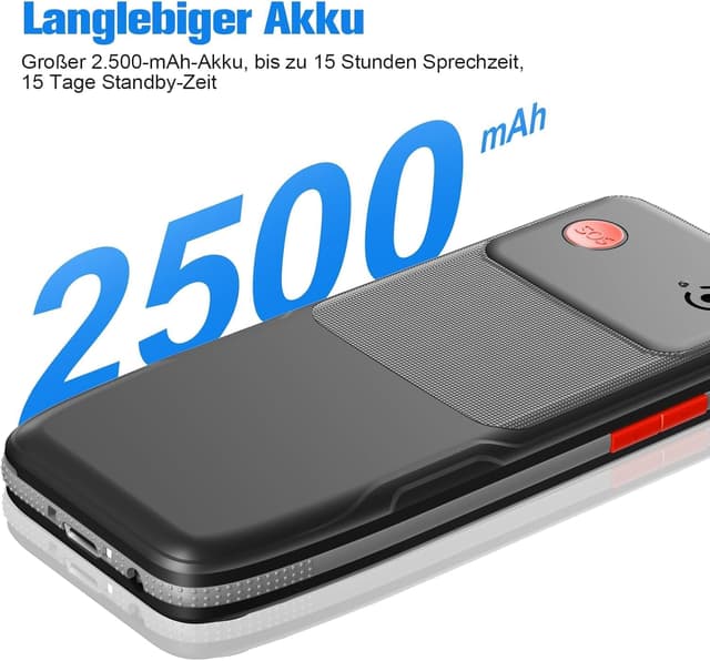 Detalle de Brisum Version F22 Seniorenhandy mit SOS-Notruftaste, 2,4-Zoll-Farbdisplay & Ladestation (ohne Vertrag)