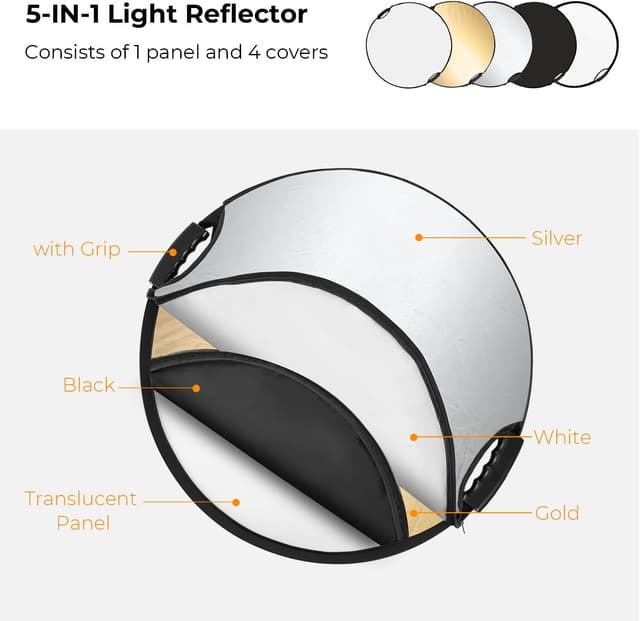 Detalle 2 de K&F CONCEPT 5-in-1 Reflektor Fotografie 80 cm (32 Zoll) – faltbarer Reflektor mit Tragetasche & Doppelgriff