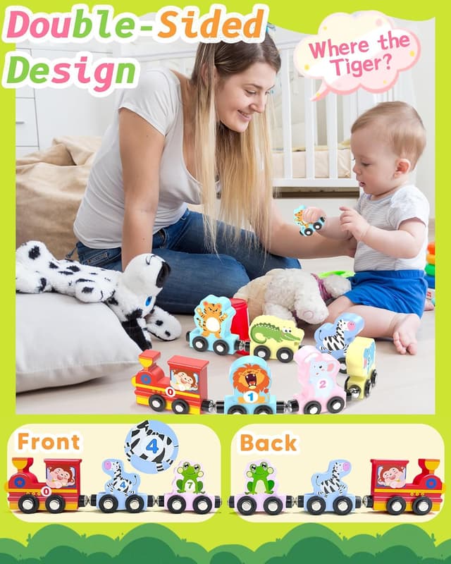 Thumbnail 2 de 11-Pc Magnetic Train Set Montessori
