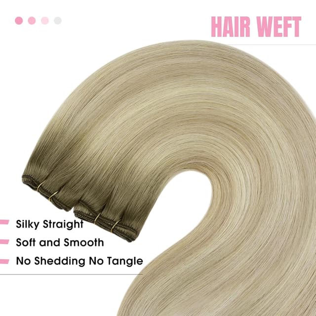 Detalle de YoungSee Echthaar Tressen zum Einnähen „Blond“ (40 cm) – Weft-Extensions für mehr Länge & Volumen