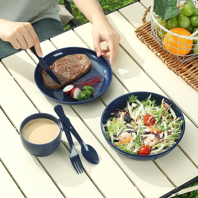 Detalle de Evanda Camping Mess Kit with Bowl, Plate, Cup, Spoon, Fork, Knife and Carry Bag