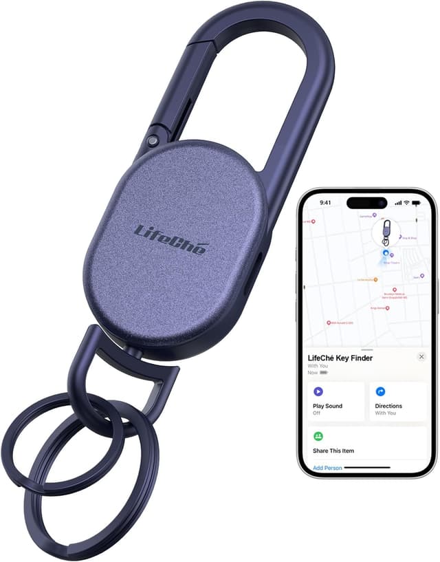 Detalle de Navy Blue Stainless Steel Keychain Key Finder (Built-in Anti-Loss Tracker) with GPS via Apple Find My