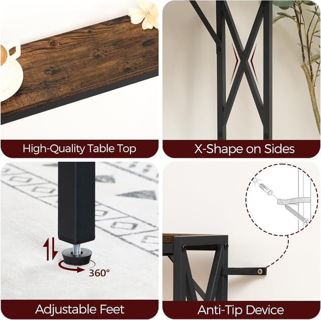 Detalle de MAHANCRIS 2 Pack Console Table with Charging Station (100 cm narrow entryway table) in Rustic Brown