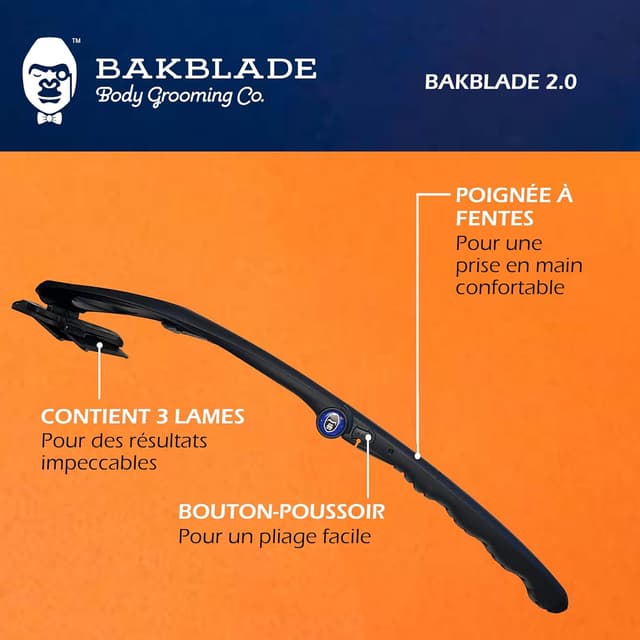 Detalle de Bakblade 2.0 rasoir pour le dos et le corps Homme, rasage humide ou sec, 2 lames jetables