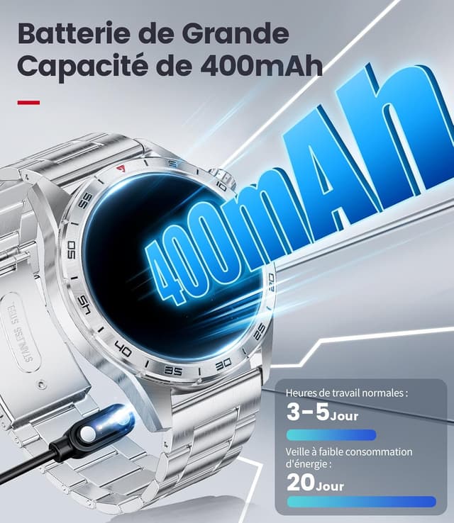 Detalle de Montre connectée homme FITFLEX : écran AMOLED 1,43" HD, appels Bluetooth et suivi santé (IP68)