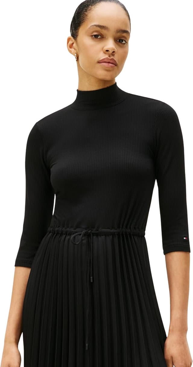 Thumbnail 2 de Tommy Hilfiger Women’s Slim Rib Mix Midi Dress with Mock Neck